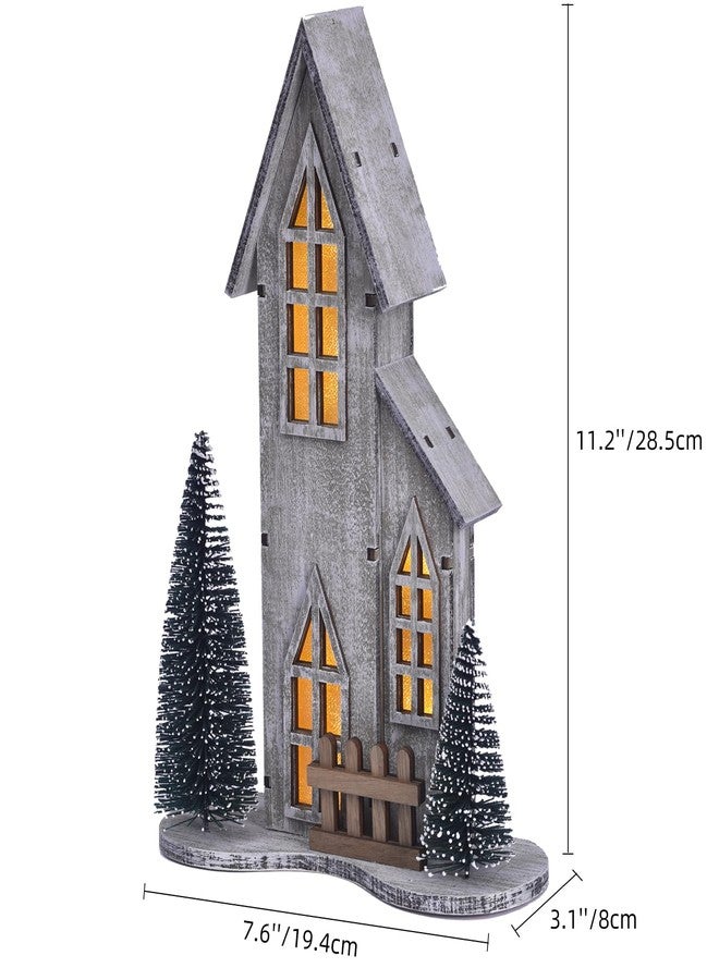 GHOSTMAGIC Wooden Christmas Village House with LED, Xmas Decor Indoor Tabletop Centerpiece with Tree, Lighted Christmas House Decor for Home Shelf Mantle, Winter Holiday Village Display (Style A) - Image 2